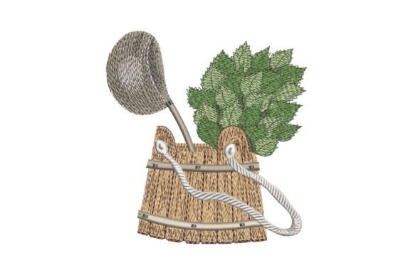 Sauna Bucket and Birch Broom Embroidery