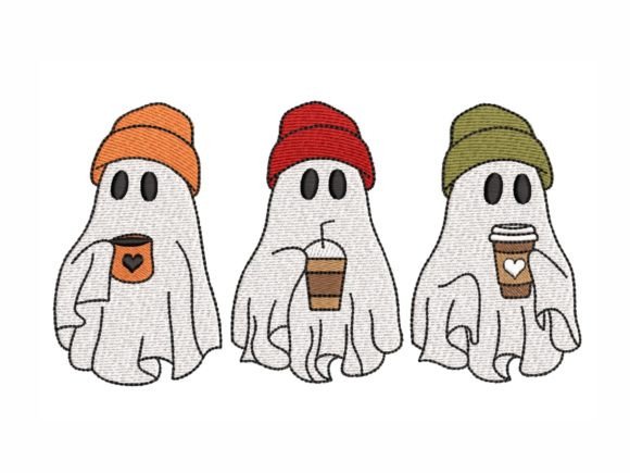 Spooky Ghost with Coffee Embroidery